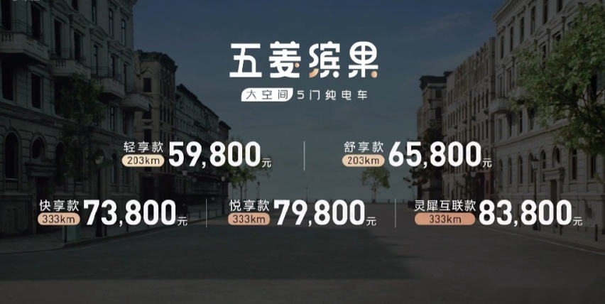 五菱缤果正式上市，续航最长达333km，5.98万元起售