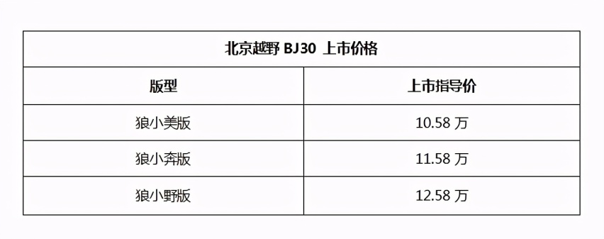 新车 |“狼来了”北京越野BJ30小战狼正式上市