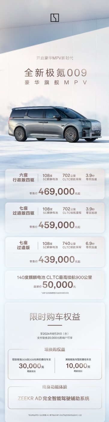 豪华MPV领导者，极氪009家族集结，四座、六座、七座，座座皆豪华