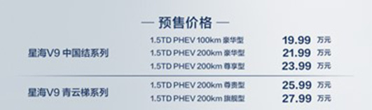东风风行发布新能源序列，星海V9预售价19.99万起