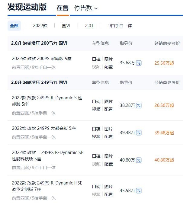 25万买路虎发现运动版？标配全时四驱+9AT，推荐入手次低配