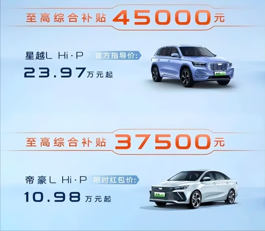 吉利全系车型开启疯狂降价 最高补贴4.5万元