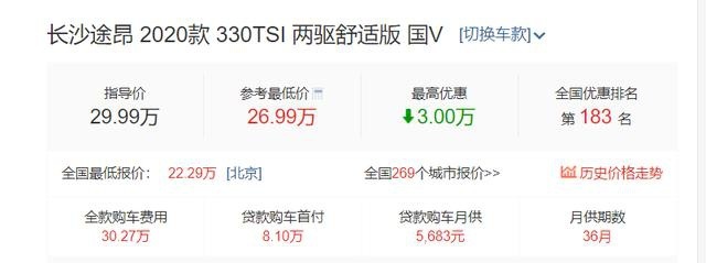 超5米长的合资中大型SUV，配大7座，大众途昂长沙地区降3万