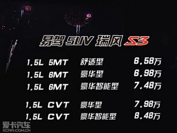 江淮瑞风S3正式上市 售价6.58-8.48万元
