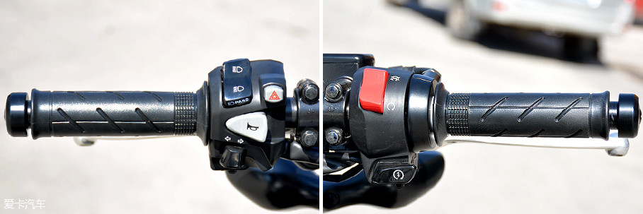 CB650F的手把按键布局相对紧凑，但按键操作不会互相影响；左侧手把按键包括远近光控制及超车灯一体键、危险报警闪光灯按键以及转向灯按键；右侧手把包括发动机熄火开关和发动机启动按键。