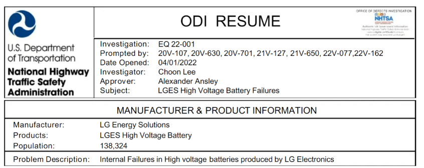 LG ES电池缺陷被调查