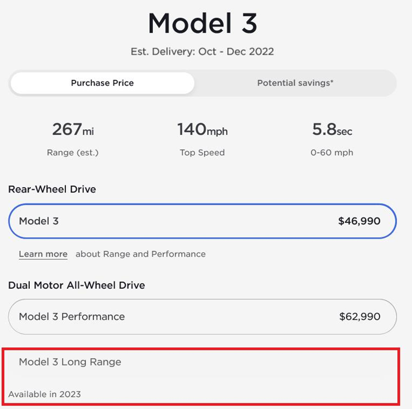 特斯拉Model 3双电机长续航版海外停售